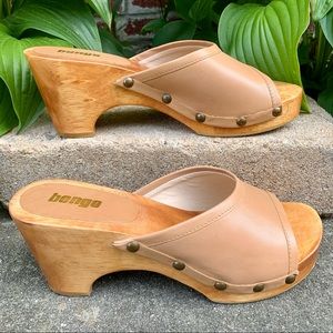 NWT Vintage 90s y2k 00s BONGO Carrie Wood Leather Clog Sandals Size 9